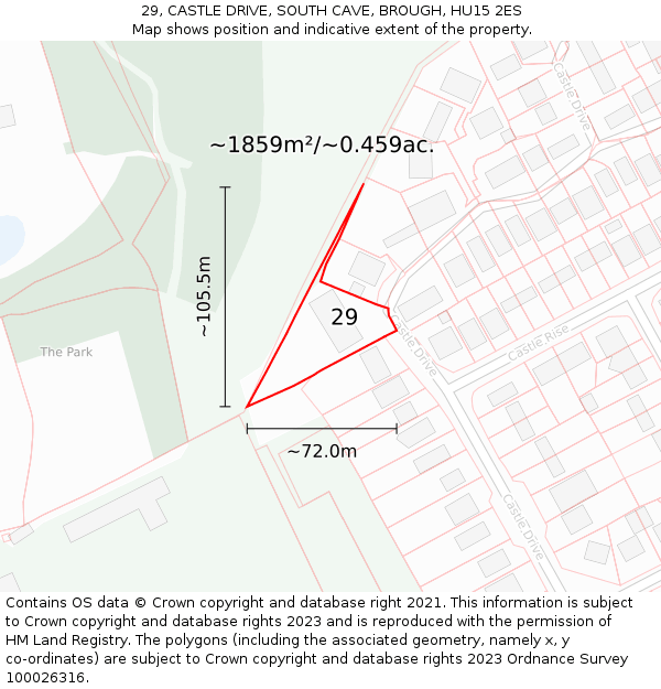 29, CASTLE DRIVE, SOUTH CAVE, BROUGH, HU15 2ES: Plot and title map