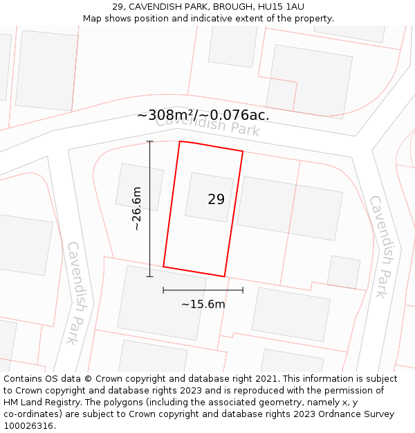 29, CAVENDISH PARK, BROUGH, HU15 1AU: Plot and title map