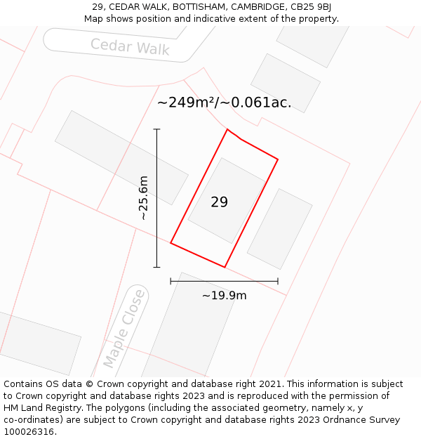 29, CEDAR WALK, BOTTISHAM, CAMBRIDGE, CB25 9BJ: Plot and title map