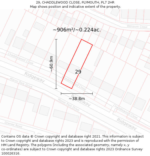 29, CHADDLEWOOD CLOSE, PLYMOUTH, PL7 2HR: Plot and title map
