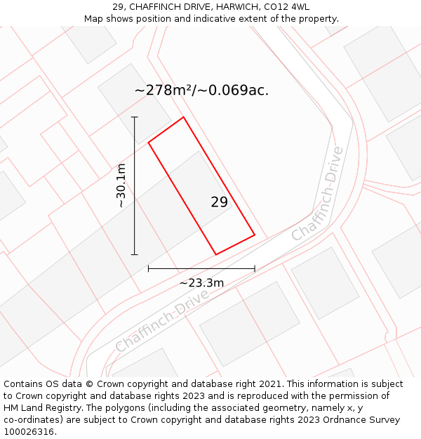 29, CHAFFINCH DRIVE, HARWICH, CO12 4WL: Plot and title map