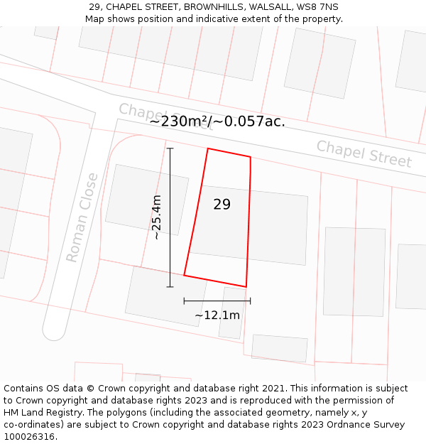 29, CHAPEL STREET, BROWNHILLS, WALSALL, WS8 7NS: Plot and title map