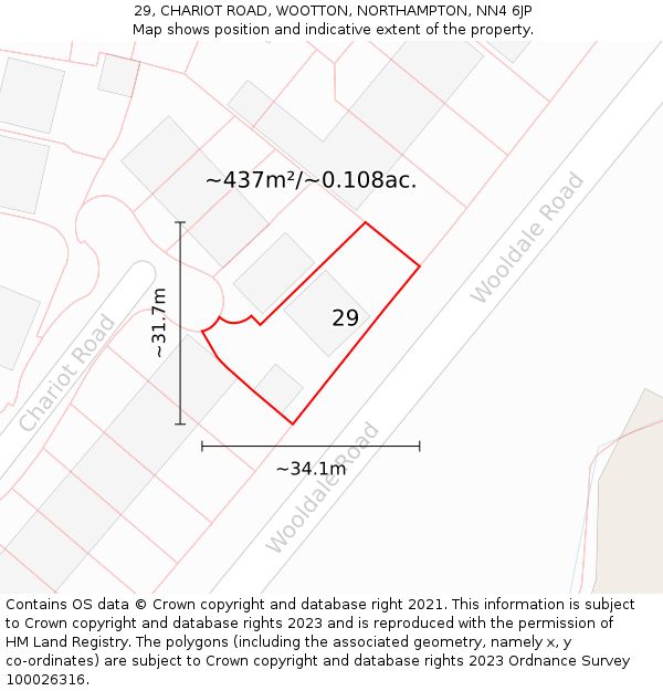 29, CHARIOT ROAD, WOOTTON, NORTHAMPTON, NN4 6JP: Plot and title map