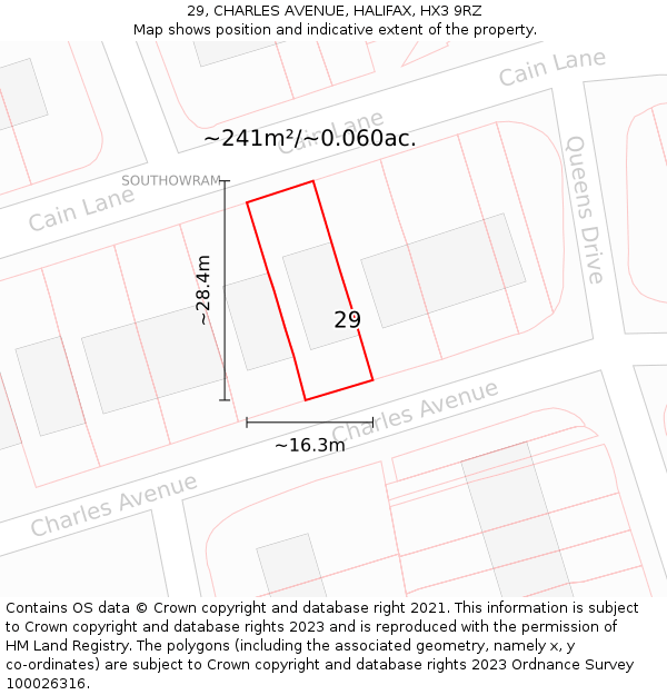 29, CHARLES AVENUE, HALIFAX, HX3 9RZ: Plot and title map