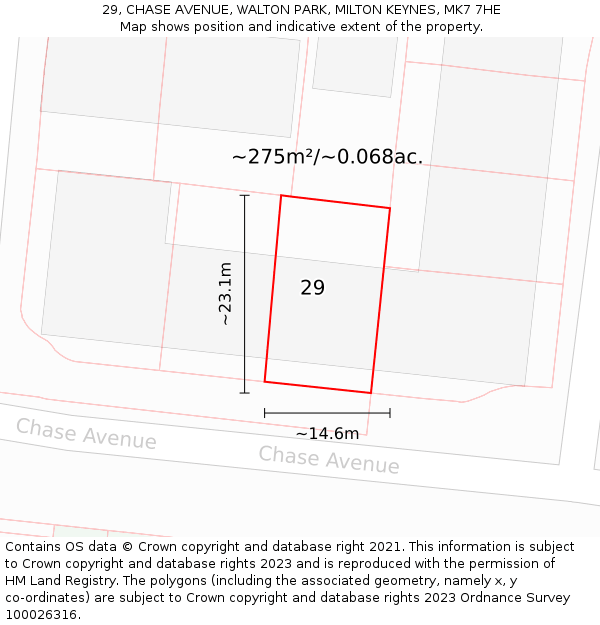 29, CHASE AVENUE, WALTON PARK, MILTON KEYNES, MK7 7HE: Plot and title map