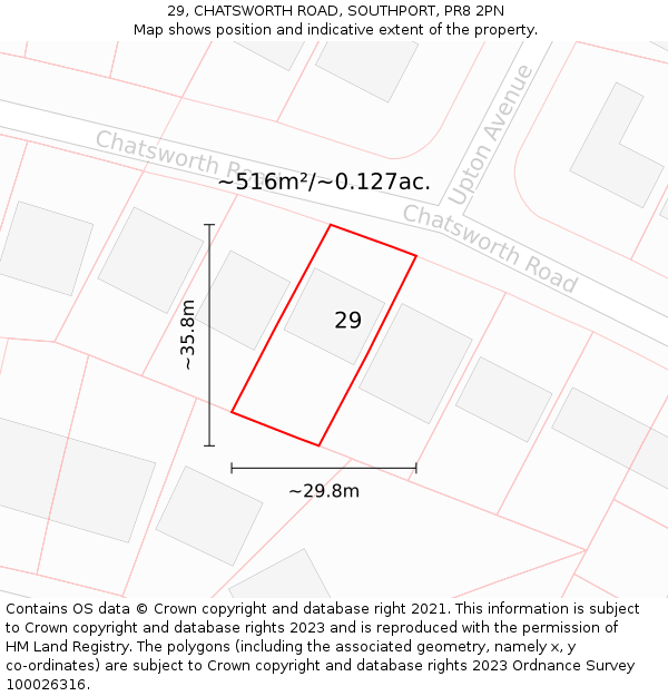 29, CHATSWORTH ROAD, SOUTHPORT, PR8 2PN: Plot and title map