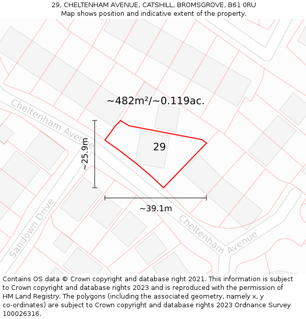 29, CHELTENHAM AVENUE, CATSHILL, BROMSGROVE, B61 0RU: Plot and title map