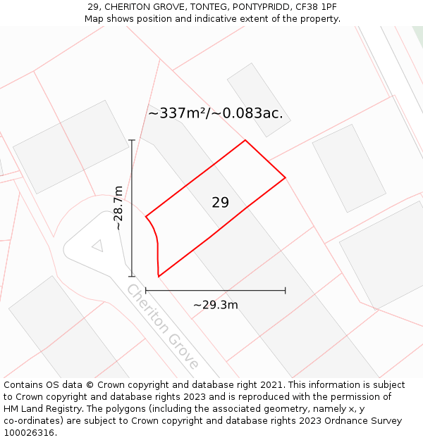 29, CHERITON GROVE, TONTEG, PONTYPRIDD, CF38 1PF: Plot and title map