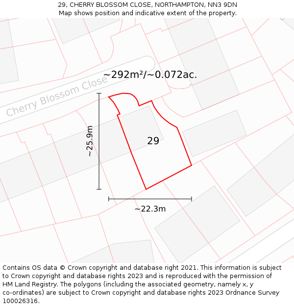 29, CHERRY BLOSSOM CLOSE, NORTHAMPTON, NN3 9DN: Plot and title map