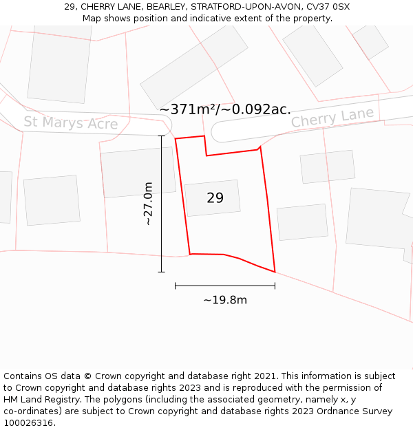 29, CHERRY LANE, BEARLEY, STRATFORD-UPON-AVON, CV37 0SX: Plot and title map