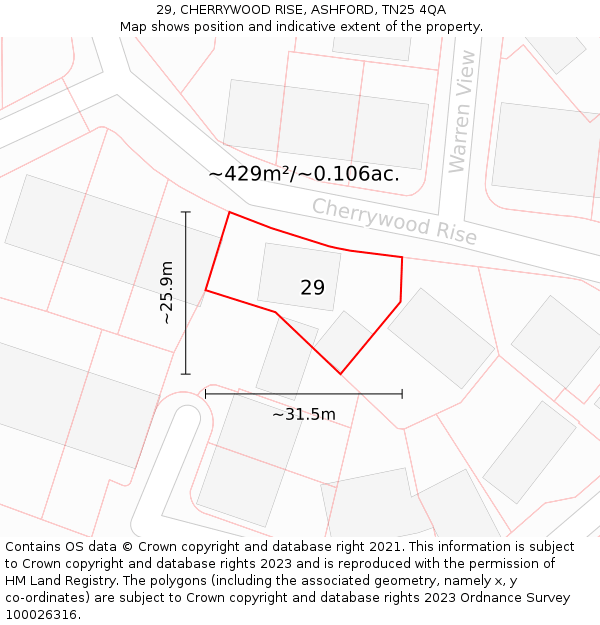 29, CHERRYWOOD RISE, ASHFORD, TN25 4QA: Plot and title map