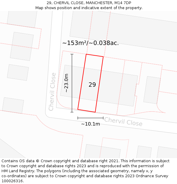 29, CHERVIL CLOSE, MANCHESTER, M14 7DP: Plot and title map