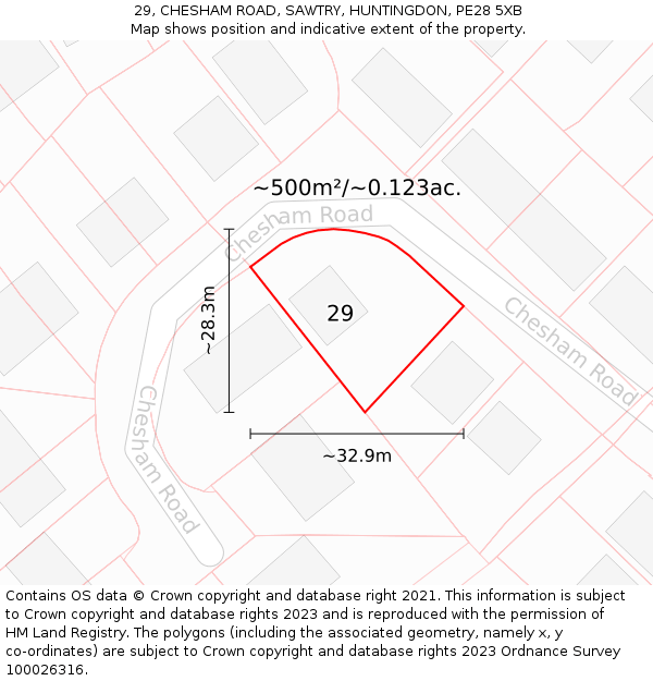 29, CHESHAM ROAD, SAWTRY, HUNTINGDON, PE28 5XB: Plot and title map