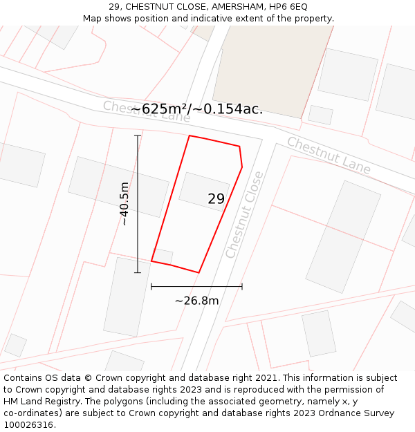 29, CHESTNUT CLOSE, AMERSHAM, HP6 6EQ: Plot and title map