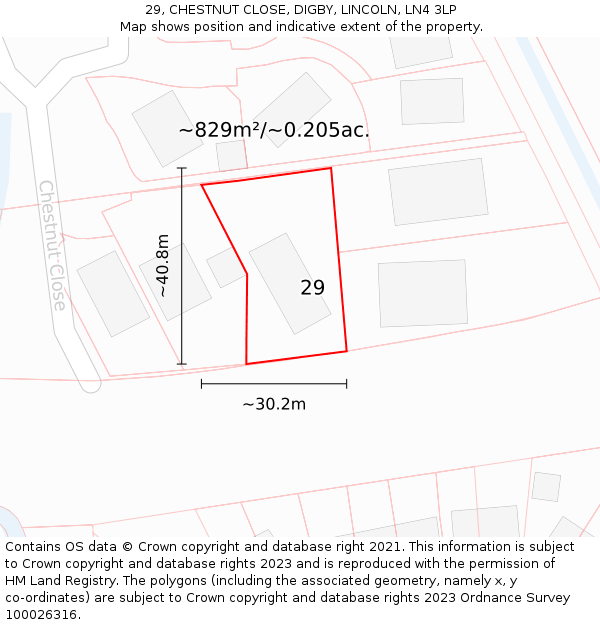 29, CHESTNUT CLOSE, DIGBY, LINCOLN, LN4 3LP: Plot and title map