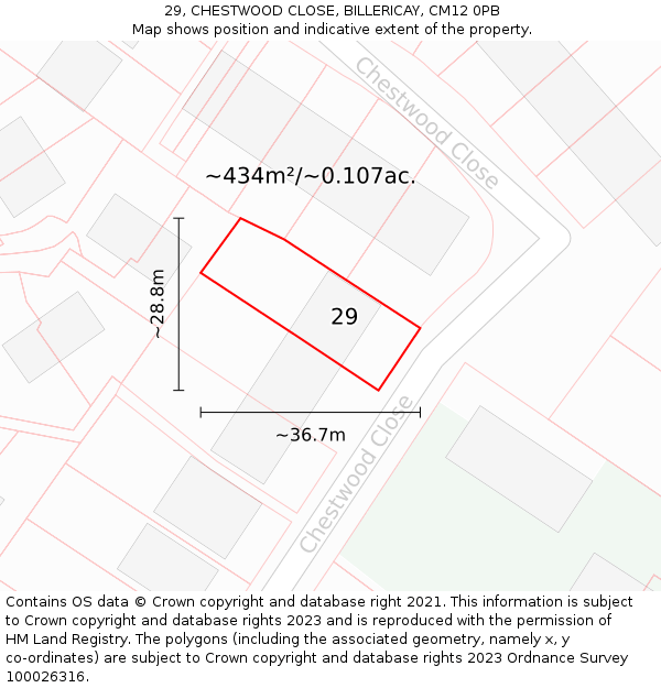 29, CHESTWOOD CLOSE, BILLERICAY, CM12 0PB: Plot and title map