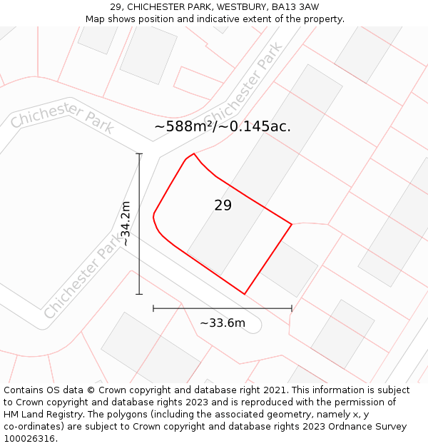 29, CHICHESTER PARK, WESTBURY, BA13 3AW: Plot and title map