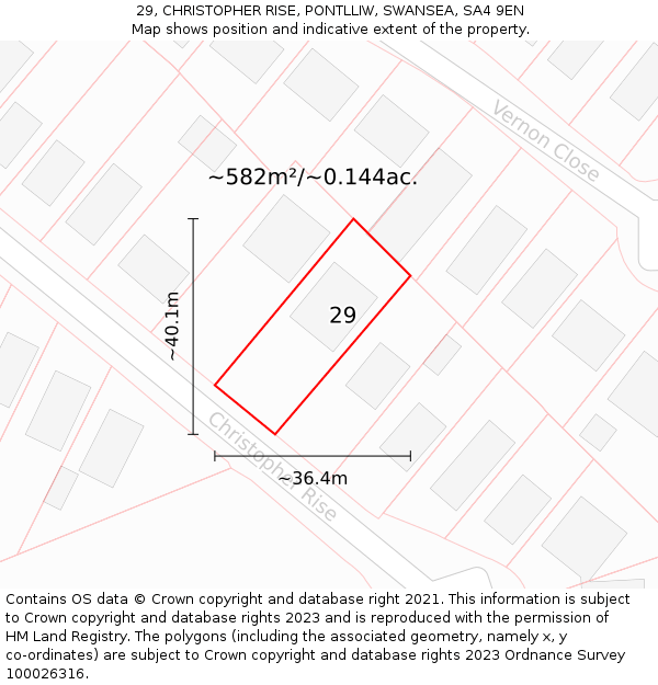 29, CHRISTOPHER RISE, PONTLLIW, SWANSEA, SA4 9EN: Plot and title map