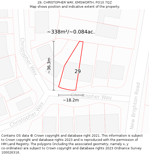 29, CHRISTOPHER WAY, EMSWORTH, PO10 7QZ: Plot and title map