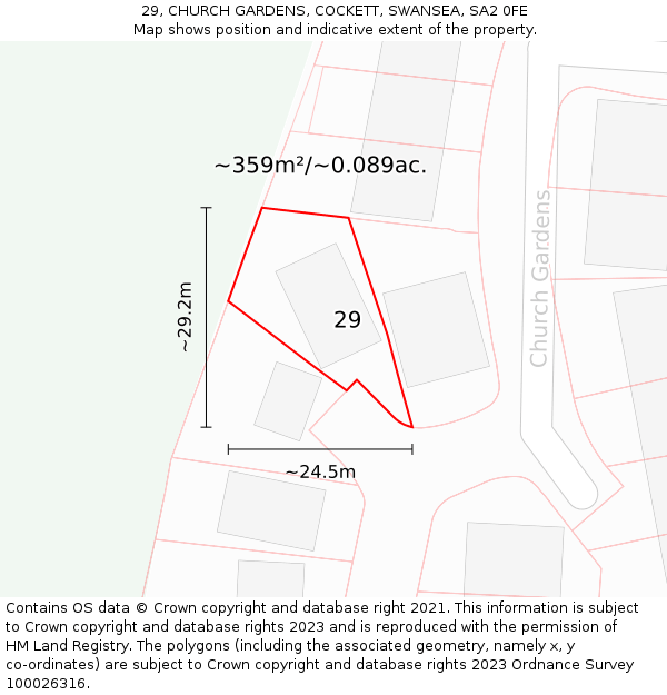 29, CHURCH GARDENS, COCKETT, SWANSEA, SA2 0FE: Plot and title map