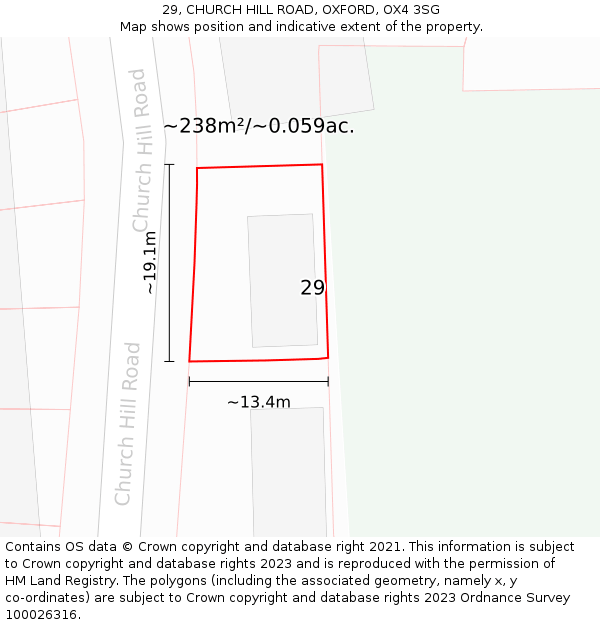 29, CHURCH HILL ROAD, OXFORD, OX4 3SG: Plot and title map