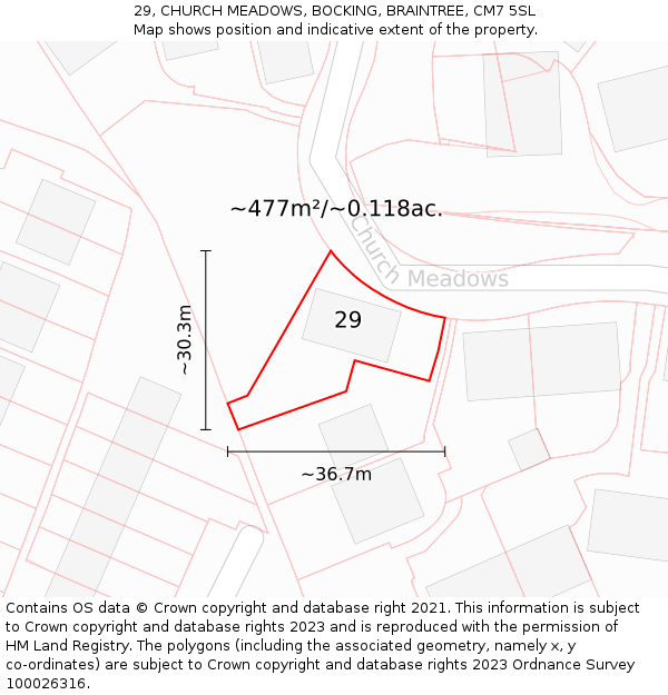 29, CHURCH MEADOWS, BOCKING, BRAINTREE, CM7 5SL: Plot and title map