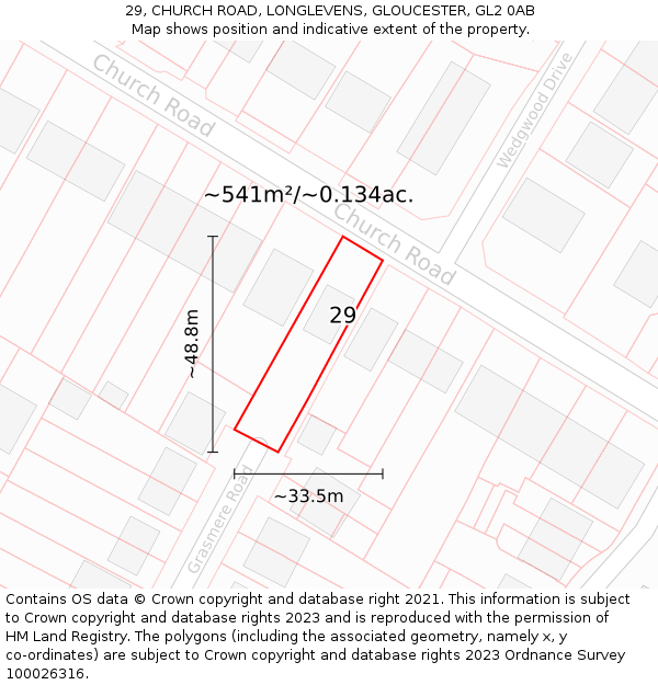 29, CHURCH ROAD, LONGLEVENS, GLOUCESTER, GL2 0AB: Plot and title map