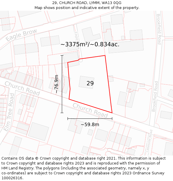 29, CHURCH ROAD, LYMM, WA13 0QG: Plot and title map