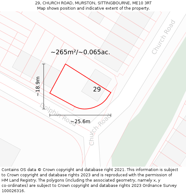 29, CHURCH ROAD, MURSTON, SITTINGBOURNE, ME10 3RT: Plot and title map