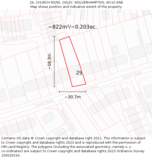 29, CHURCH ROAD, OXLEY, WOLVERHAMPTON, WV10 6AB: Plot and title map