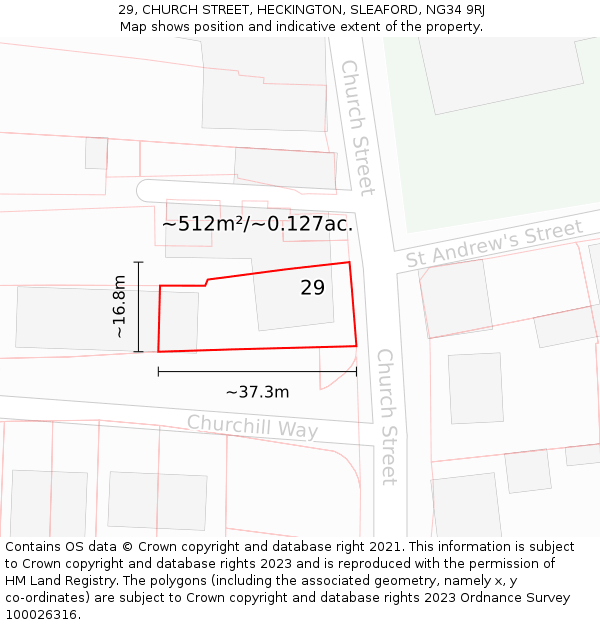 29, CHURCH STREET, HECKINGTON, SLEAFORD, NG34 9RJ: Plot and title map