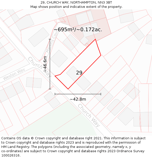 29, CHURCH WAY, NORTHAMPTON, NN3 3BT: Plot and title map