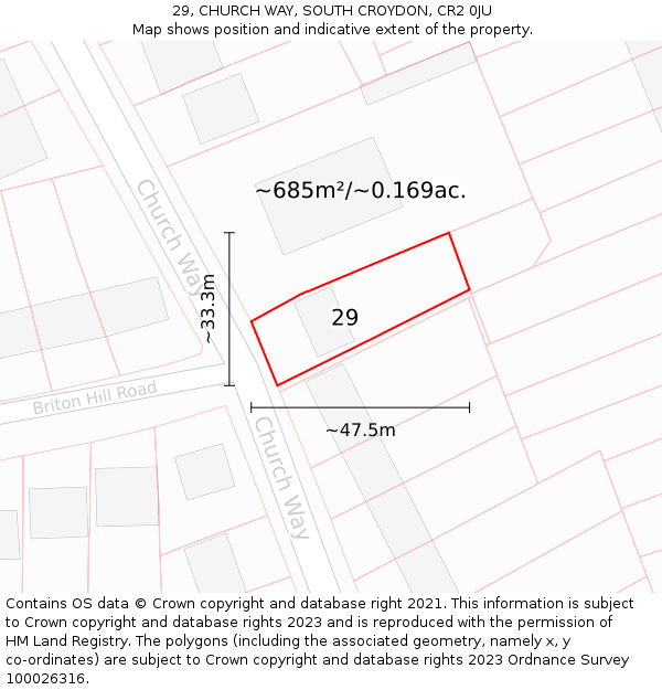 29, CHURCH WAY, SOUTH CROYDON, CR2 0JU: Plot and title map