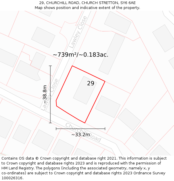 29, CHURCHILL ROAD, CHURCH STRETTON, SY6 6AE: Plot and title map