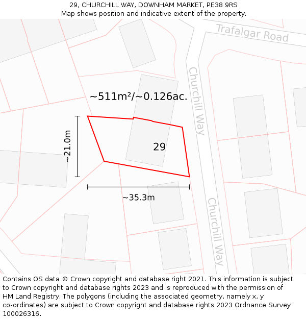 29, CHURCHILL WAY, DOWNHAM MARKET, PE38 9RS: Plot and title map