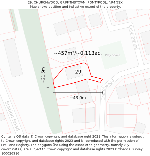 29, CHURCHWOOD, GRIFFITHSTOWN, PONTYPOOL, NP4 5SX: Plot and title map