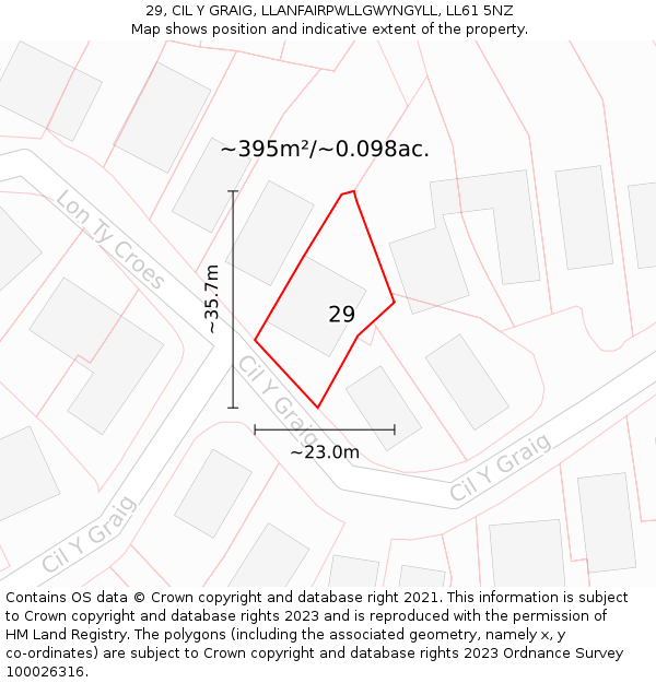 29, CIL Y GRAIG, LLANFAIRPWLLGWYNGYLL, LL61 5NZ: Plot and title map