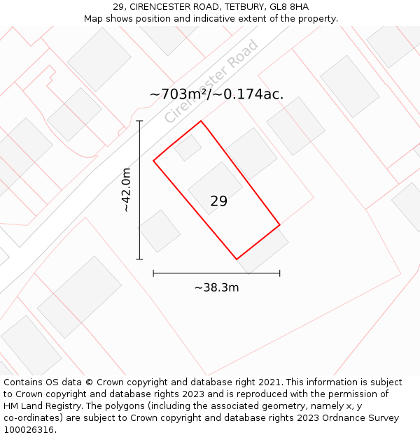 29, CIRENCESTER ROAD, TETBURY, GL8 8HA: Plot and title map