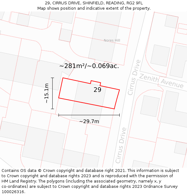29, CIRRUS DRIVE, SHINFIELD, READING, RG2 9FL: Plot and title map