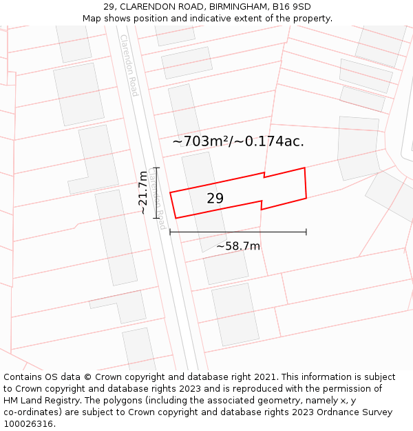 29, CLARENDON ROAD, BIRMINGHAM, B16 9SD: Plot and title map