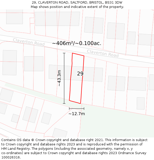 29, CLAVERTON ROAD, SALTFORD, BRISTOL, BS31 3DW: Plot and title map