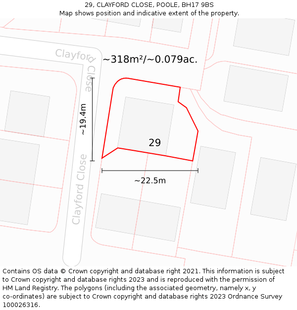 29, CLAYFORD CLOSE, POOLE, BH17 9BS: Plot and title map