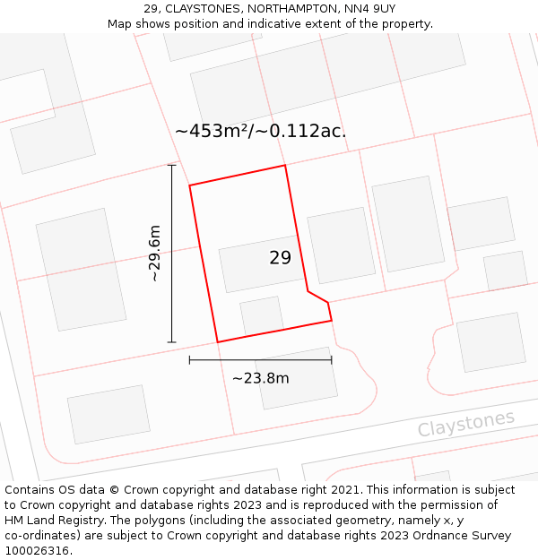 29, CLAYSTONES, NORTHAMPTON, NN4 9UY: Plot and title map