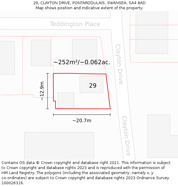 29, CLAYTON DRIVE, PONTARDDULAIS, SWANSEA, SA4 8AD: Plot and title map