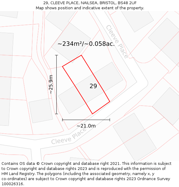 29, CLEEVE PLACE, NAILSEA, BRISTOL, BS48 2UF: Plot and title map