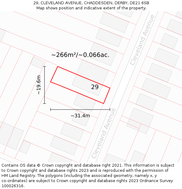 29, CLEVELAND AVENUE, CHADDESDEN, DERBY, DE21 6SB: Plot and title map