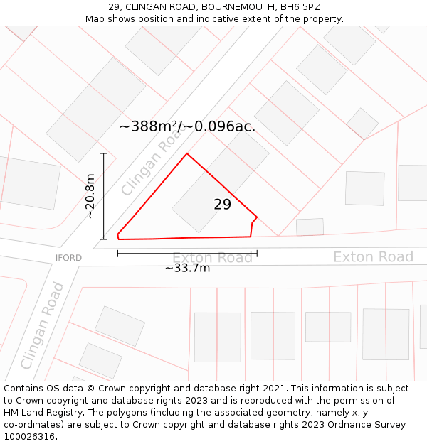 29, CLINGAN ROAD, BOURNEMOUTH, BH6 5PZ: Plot and title map