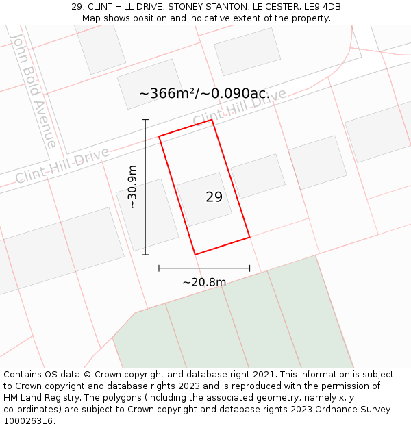 29, CLINT HILL DRIVE, STONEY STANTON, LEICESTER, LE9 4DB: Plot and title map