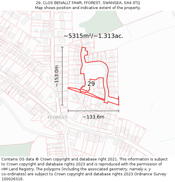 29, CLOS BENALLT FAWR, FFOREST, SWANSEA, SA4 0TQ: Plot and title map
