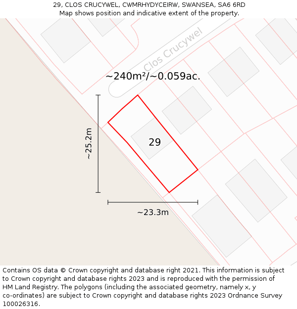 29, CLOS CRUCYWEL, CWMRHYDYCEIRW, SWANSEA, SA6 6RD: Plot and title map